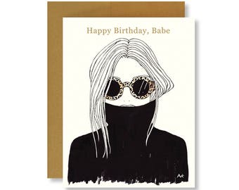 Leopard Shade Birthday Card/ Happy Birthday Card/ Fashion Illustration/Best Friend Birthday Card/ Fashion Girl Card/ Fashion Card/ Black