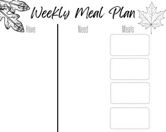 Autumnal Weekly Meal Plan Black and White Printable