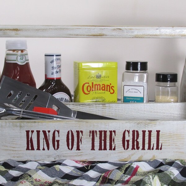 Grill Caddy Utensil Holder BBQ Bar Be Que Tailgate Tailgating Chillin and Grillin Grooman's Gift BBQ Rub Reclaimed Rustic Farmhouse Best Man