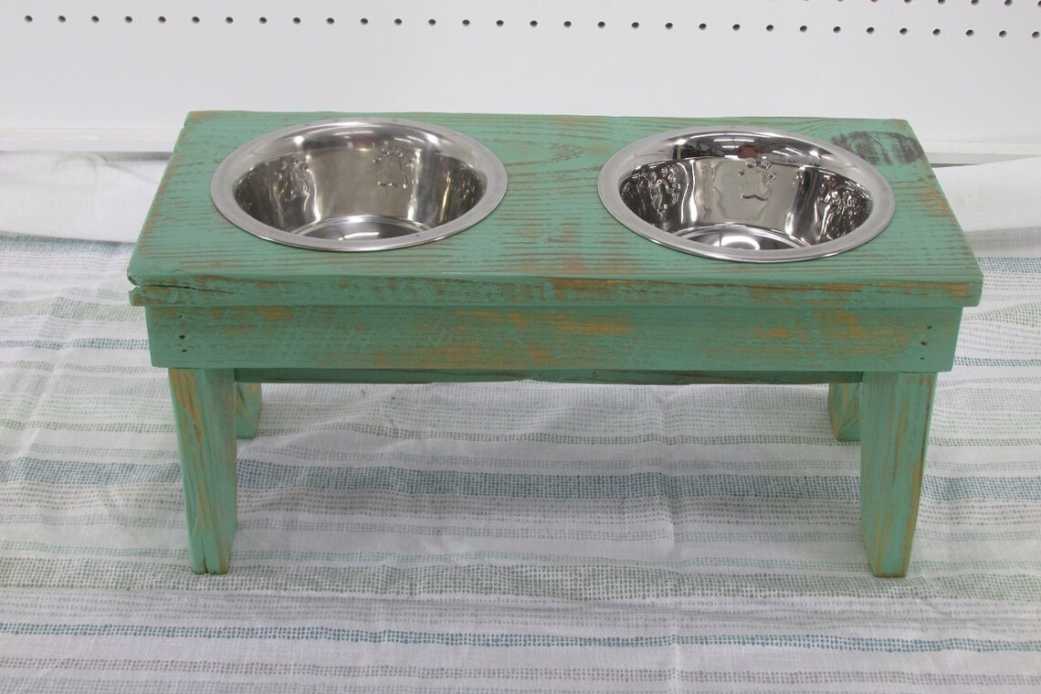 Small Dog Bowl Stand Bench Raised Dog Bowl Feeder Rustic Dog Etsy