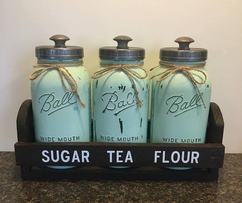 Kitchen Canister Set Mason Jar décor Rustic Farmhouse Etsy