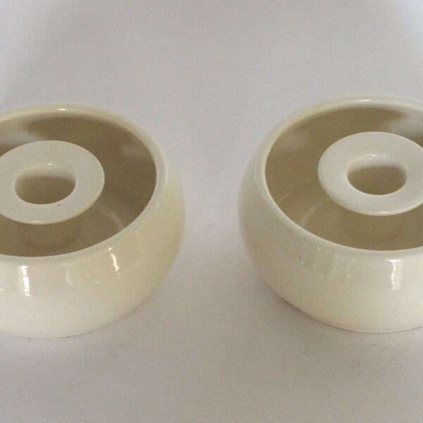 A Pair of Vintage Czechoslovakian White-Glazed Ceramic Candleholders