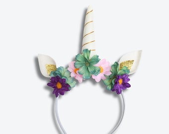 Rainbow Pastel Floral Unicorn Headband