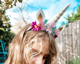 Rainbow Pastel Floral Unicorn Headband