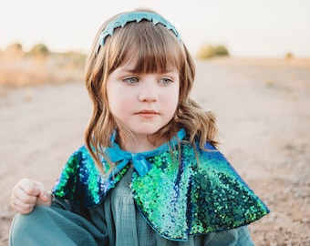 Mermaid Sequin Cape - Green Glitter Cape - Kids Festival Cape - Sequin Capelet - Mermaid Costume