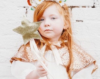 Gold Sequin Cape - Glitter Cape - Kids Festival Cape - Sequin Capelet - Princess Costume - Flower Girl Cape