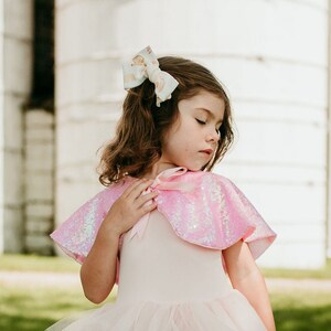 Pink Sequin Cape Glitter Cape Kids Festival Cape Sequin Capelet Princess Costume Flower Girl ...
