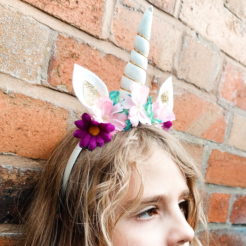 Rainbow Pastel Floral Unicorn Headband Bild 6