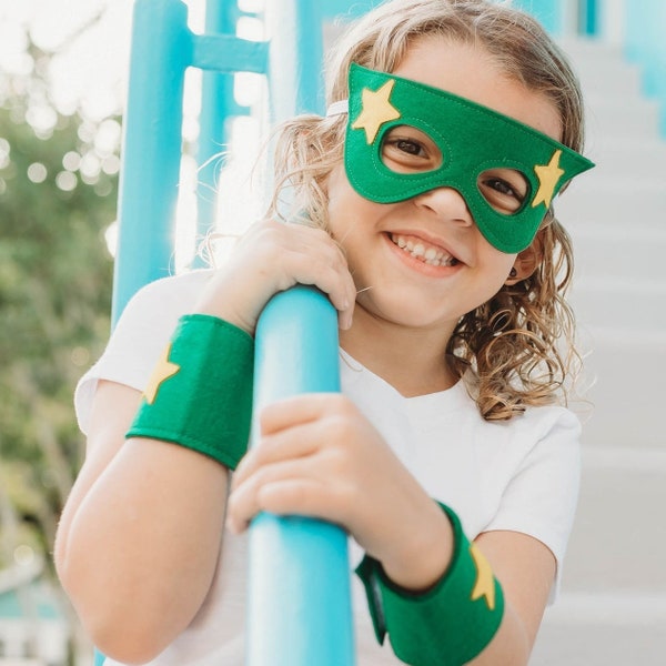 Superhero Mask and Cuff Set for Children - Handmade Wool Felt