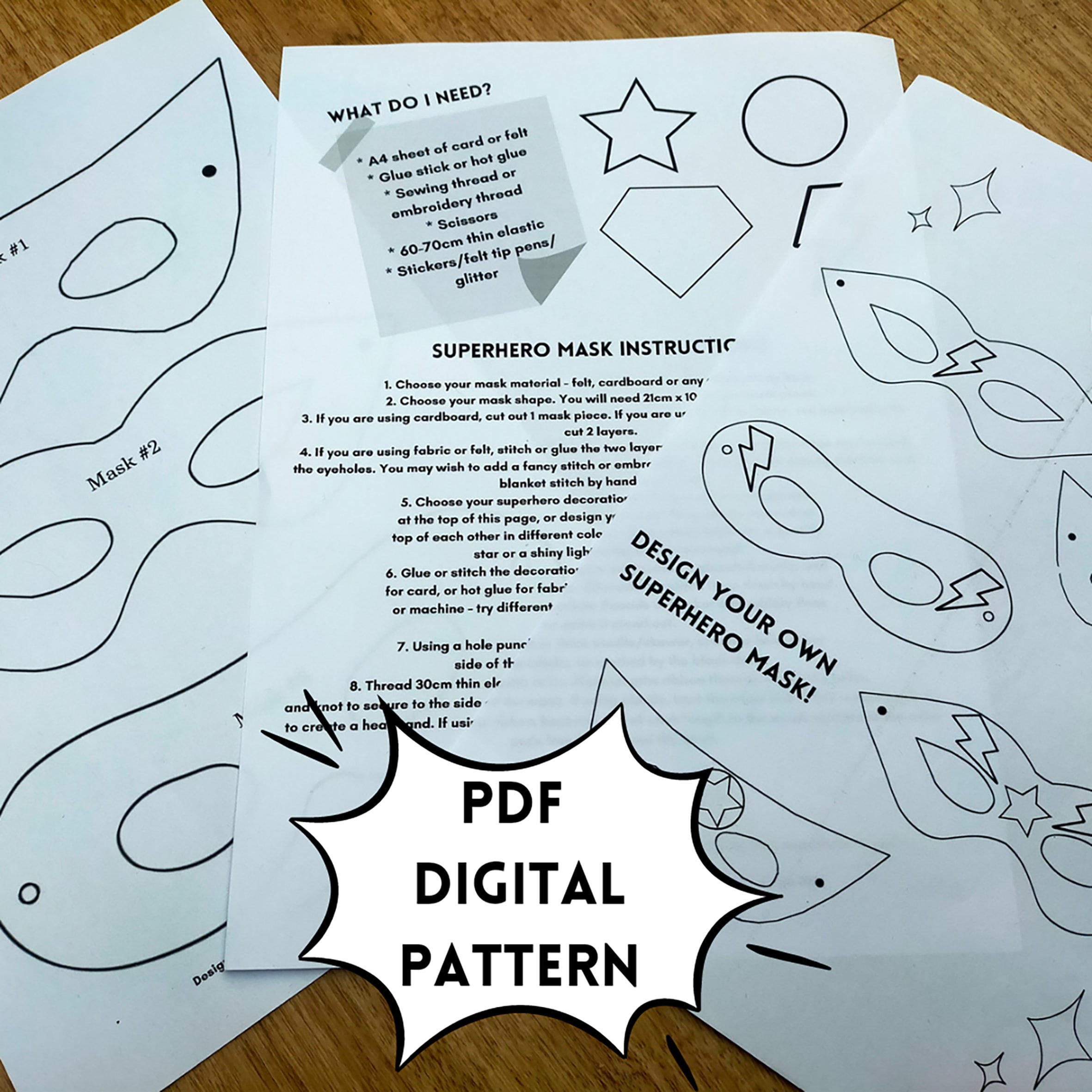 Party Mask Pattern Superhero Mask Pattern X 3 PDF Digital Download - Etsy