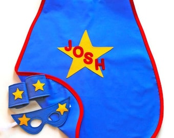 Personalised Child's Superhero Cape Set - Felt Mask and Cuffs