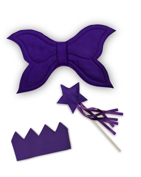 Purple Wings, Wand and Crown - Fairy Costume - Kids Dress Up Set - Butterfly Wings