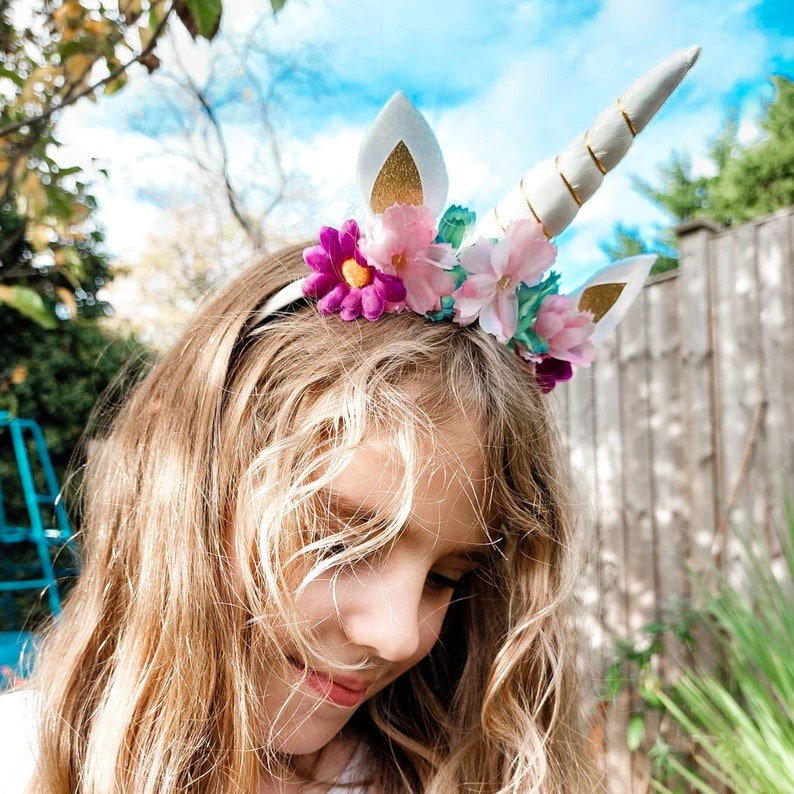 Rainbow Pastel Floral Unicorn Headband Bild 1