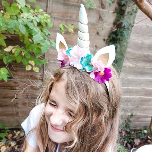 Rainbow Pastel Floral Unicorn Headband Bild 3