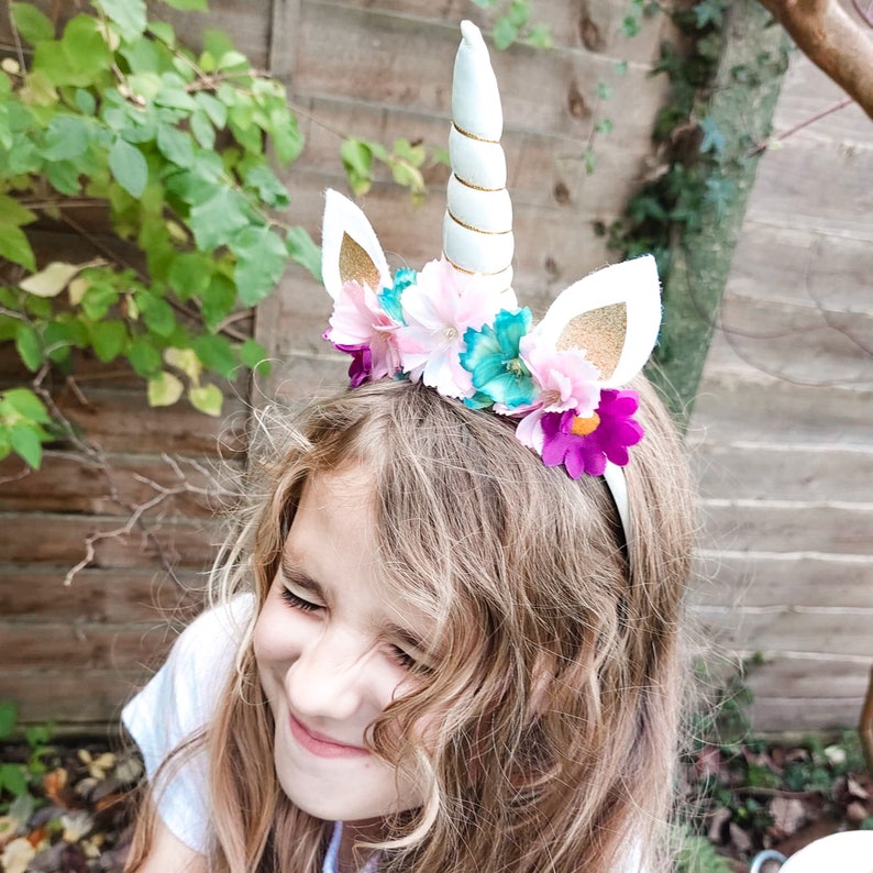 Rainbow Pastel Floral Unicorn Headband Bild 3