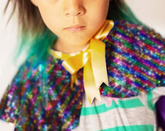 Rainbow Sequin Cape - Glitter Cape - Kids Festival Cape - Sequin Capelet - Princess Costume