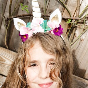 Rainbow Pastel Floral Unicorn Headband Bild 4