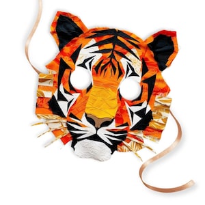 Druckbare Tiger Maske - Print zu Hause - Tier Masken Vorlage - Wohnkultur - Jungle Kids Party