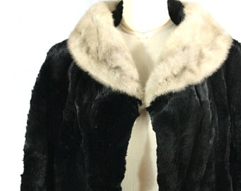 Vintage Annis Mink Collar and Faux Fur Cropped Swing Coat with Hanger 1950s McLeans Furs
