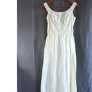 Vintage Cotillion Formals Beaded Satin Organza Wedding Prom Gown Formal Dress S 1960s White Ivory
