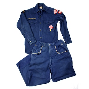 Vintage Boy Cub Scout Uniform Shirt Pants Set Minitola NJ Den 2 1950s 12 Blue