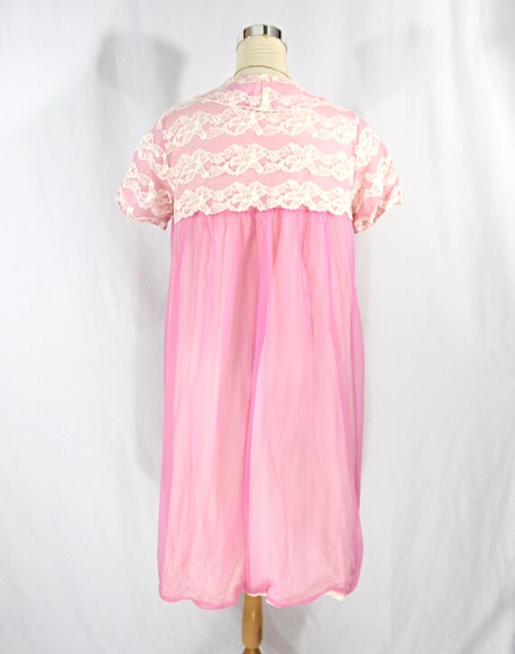 Vintage Pink Chiffon & Lace Short Sleeve Baby Dol… - image 6