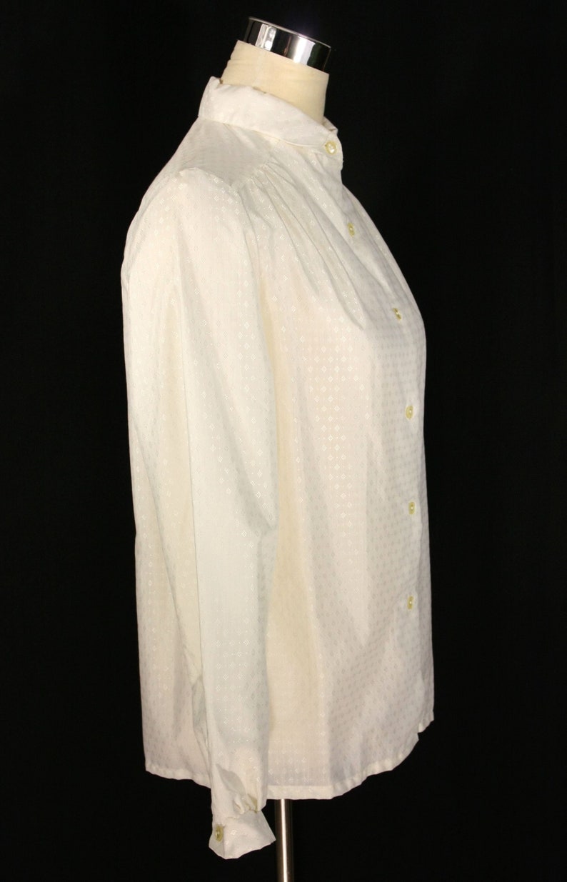 Vintage Sears Jr Bazaar Off White Diamond Jacquard Small Collar Blouse Juniors 11