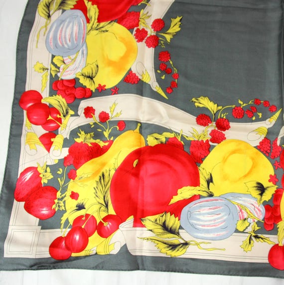 Vintage June Critchfield Heinz Fruit Print Silk Scarf Wrap Square