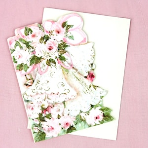 Vintage Hallmark Wedding Gift Card with Envelope UNUSED Bells Floral Pink Roses