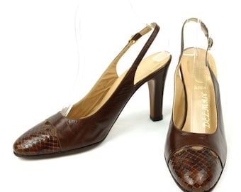 Vintage Deadstock Delman Italienische Leder Pumps Heels Slingbacks 6.5 NEU 1970s Italy