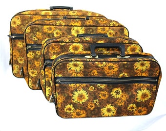 Vintage Westwood Floral Daisies Griff Nesting Canvas Locking Gepäck Koffer Set Reise 1960er Jahre