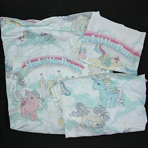 Vintage My Little Pony Twin Single Flat and Fitted Sheets and Pillow Case Set Bedding 1980s Hasbro