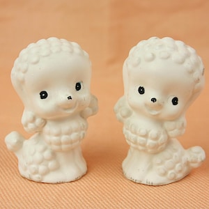 Vintage Poodles Dogs Ceramic Salt and Pepper Shakers Set Japan White 1950s Cute Poodle Whimsy