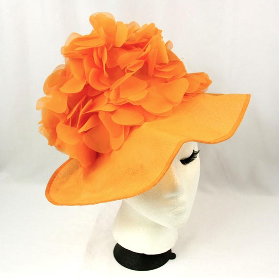 Vibrant Orange Wide-Brimmed Hat with Floral Accents Stunning Vibrant Floral Hats to Dress Up Any Summer Occasion  main image 2
