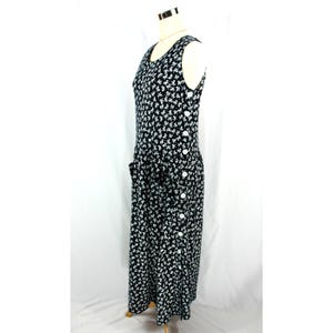 Vintage Adrienne Vittadini Options Bows Print Side Button Maxi Tank Dress with Pockets 1990s Y2K Boho