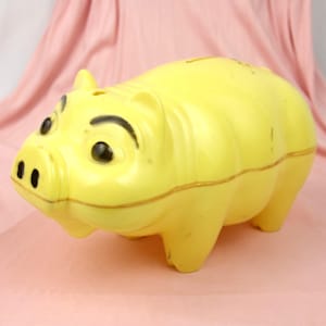 Vintage Westland Plastics Yellow Plastic Piggy Bank Pig Figurine Animal 1960s MCM Mid Century Modern