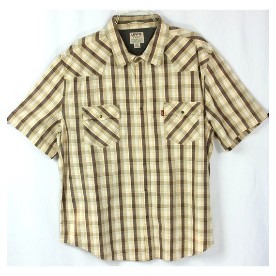 Chemise De Cowboy Levi's Western Homme – XXL, Manches Longues, Marron à Carreaux, Neuve Avec étiquettes