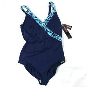 Vintage Deadstock Roxanne Floral Surplice One Piece Swim Bathing Suit 46 C NEW Swimwear 1980s