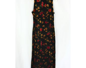 Vintage Maggie London Floral Velvet Velour Sleeveless Column Maxi Dress M 1990s Y2K