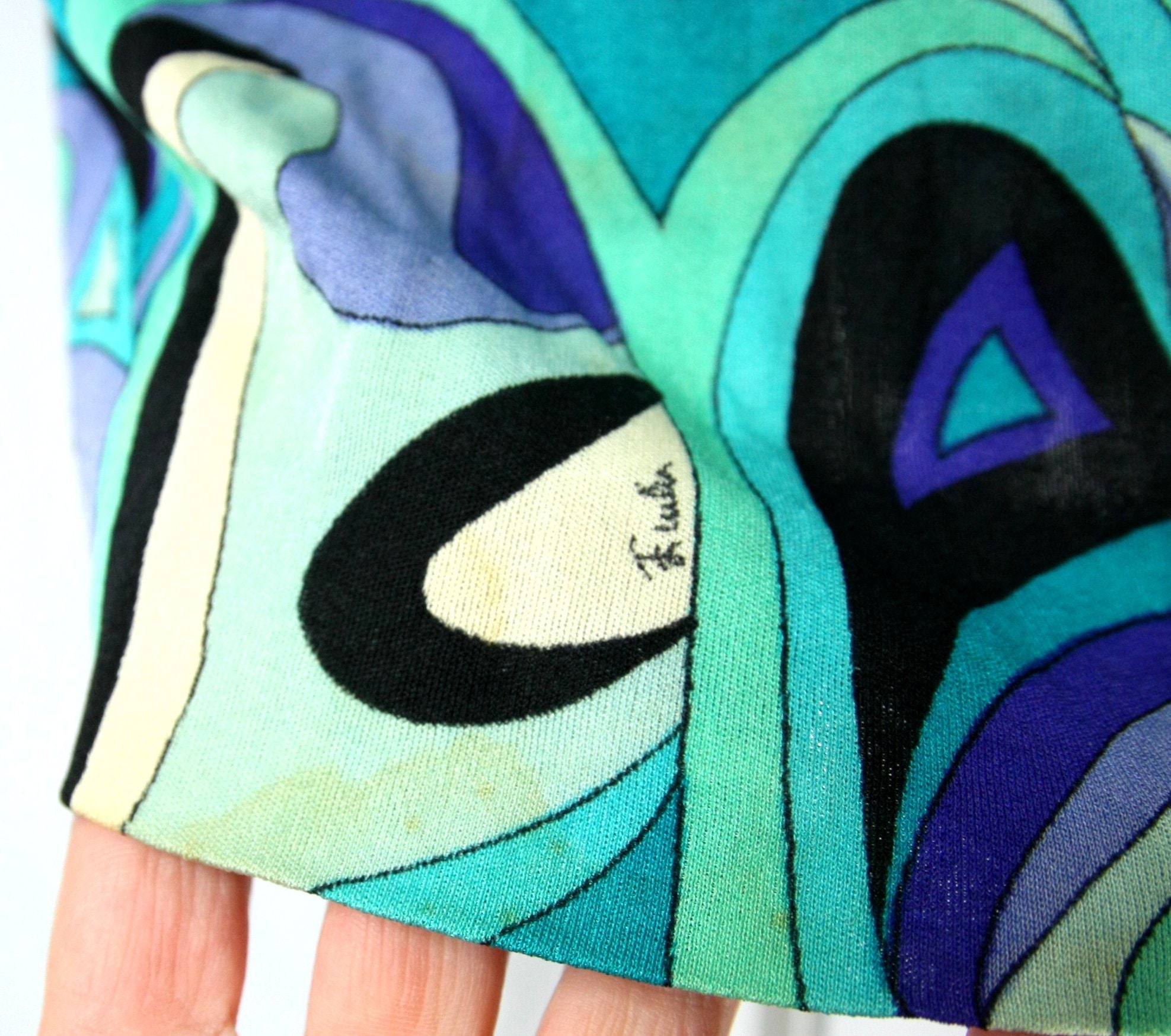 Vintage Emilio Pucci Blue Psychedelic Swirl SILK 2 Piece