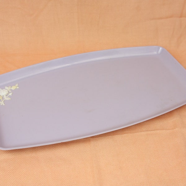 Vintage Schwarz Bros Purple Plastic Dresser Vanity Tray with Floral Roses Detail 1950s MCM