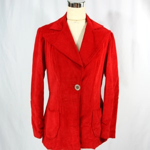 Vintage Whistle Stop Red Velvet Corduroy One Button Peak Lapel Jacket Blazer with Pockets 9 Medium