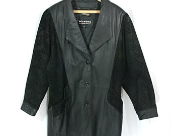 Vintage 1980s Wilsons Leather Paisley Dolman Sleeve Thinsulate Insulated Overcoat Coat Black Med