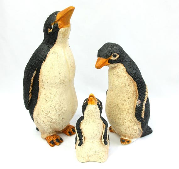 Vintage Lloyd Bryan Plaster Penguins Penguin Family Animals Birds