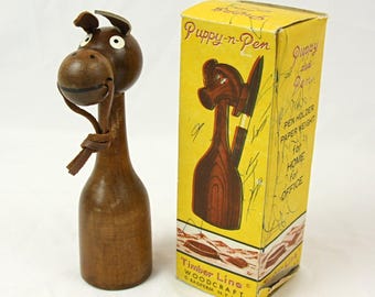 Vintage Timber Line Woodcraft Wooden Horse Pen Pencil Holder Desk Figurine 1960s MCM Mid Century
