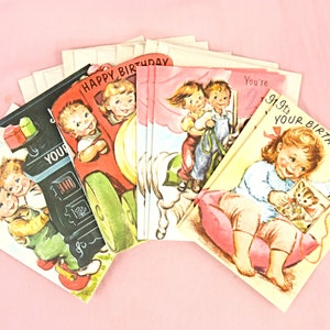 Vintage Gibson Norwalk Child Birthday Cards Set Cute Kids Toddler with Envelopes UNUSED 1940&#39;s