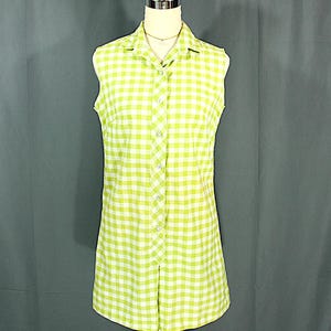 Vintage Plaid Gingham Romper One Piece Playsuit Green and White M 1960s Mod