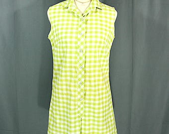 Mono de una pieza vintage de cuadros vichy verde y blanco talla M, años 60, estilo mod.