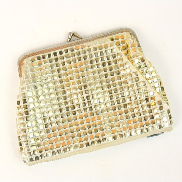 Vintage Shiny Metallic Squares Mesh Like Snap Lock Small Clutch Coin Change Purse Pouch Evening Bag Gold