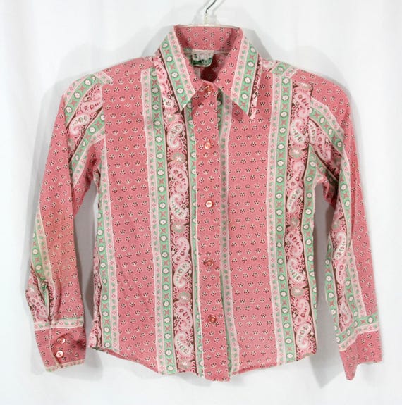 Vintage Girls Floral Stripes Striped Long Sleeve Button Shirt